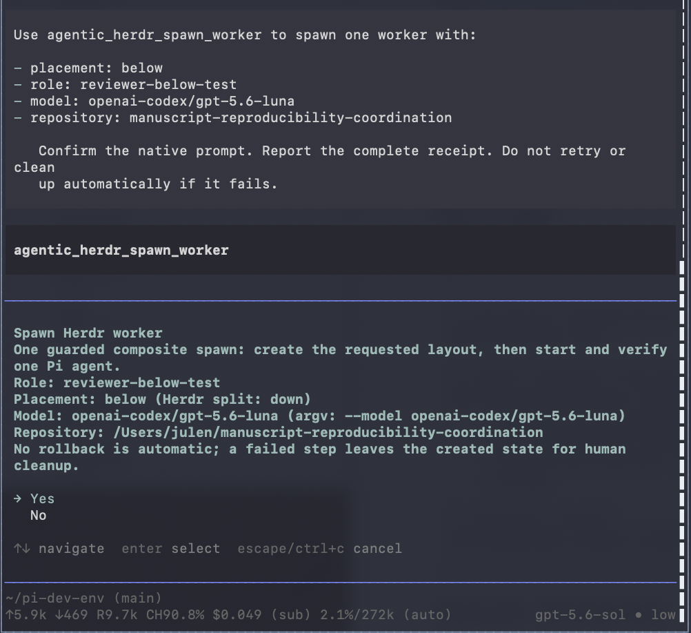 Native confirmation for a worker below the current pane