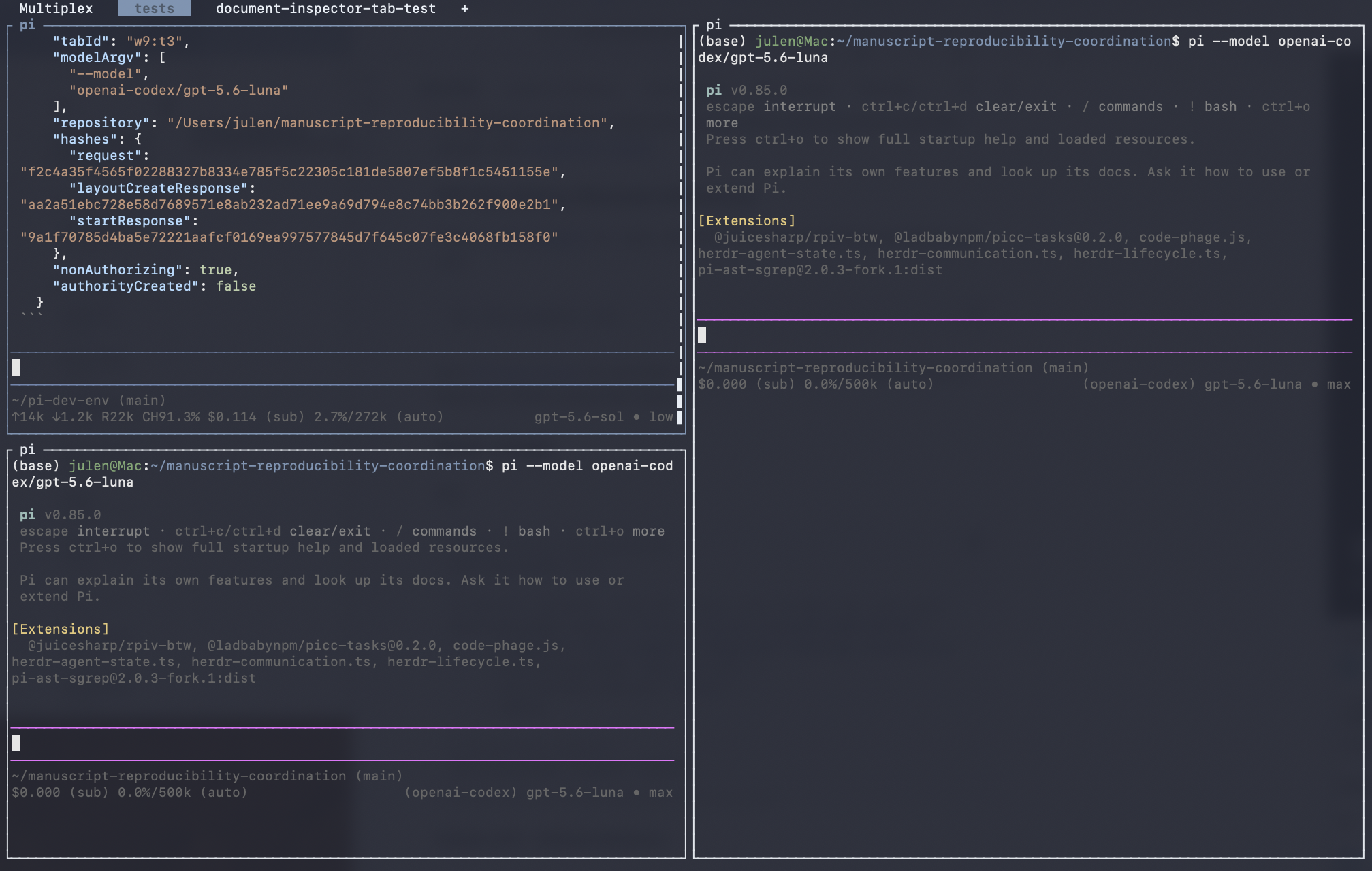A document inspector running in its own Herdr tab